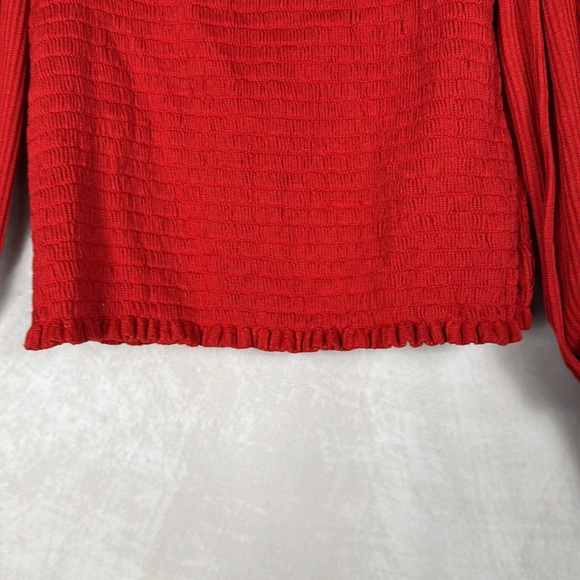 Anthropologie Red Top Womens Medium Square Neck Smocked Bishop Sleeves Cropped - Picture 5 of 10